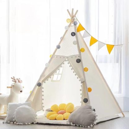 Outdoor Playhouses |  Washable Children’s Indoor Tent with Carrying Bag, Mat and Pompoms Outdoor Playhouses Outdoor Playhouses