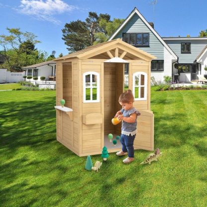 Outdoor Playhouses |  Wooden Playhouse for Kids Outdoor with Working Door, Windows, Mailbox, Flowers Pot Holder Outdoor Playhouses Outdoor Playhouses