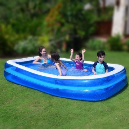 Swimming Pools |  10′ Blue and White Inflatable Rectangular Swimming Pool Sports & Fitness Swimming Pools