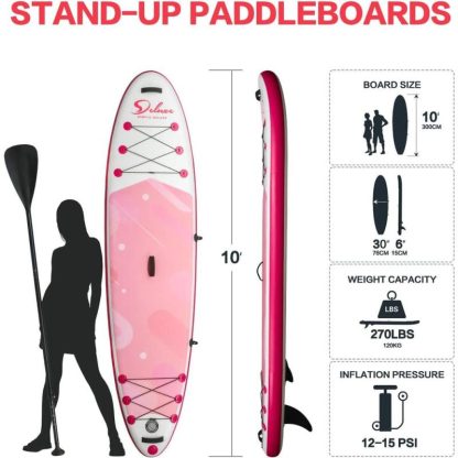 Swimming Pools |  10 ft. Pink Inflatable Stand Up Paddle Board with Full SUP Accessories for All Skill Levels Sports & Fitness Pink