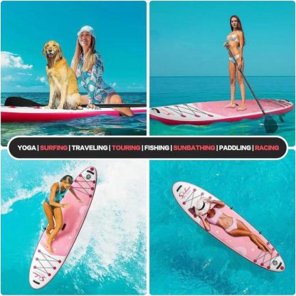 Swimming Pools |  10 ft. Pink Inflatable Stand Up Paddle Board with Full SUP Accessories for All Skill Levels Sports & Fitness Pink