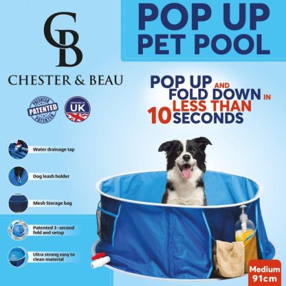 Swimming Pools |  Chester & Beau:2-In-1 Pop Up 35.8 x 13″ Pet Pool & Bath (Dogs), Medium Sports & Fitness Blue