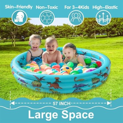 Swimming Pools |  Children Dinosaur Inflatable Swimming Pool, Round Garden Toddler Swimming Pool Ball Pool – 57in Sports & Fitness Multicolour