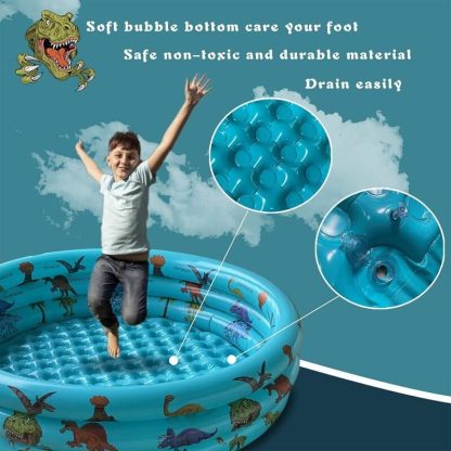 Swimming Pools |  Children Dinosaur Inflatable Swimming Pool, Round Garden Toddler Swimming Pool Ball Pool – 57in Sports & Fitness Multicolour