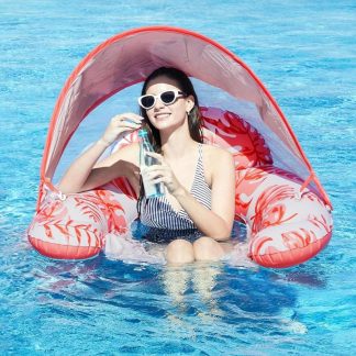 Swimming Pools |  Extra Large Pool Float with Canopy for Adults Inflatable Water Pool Chair with Shade, 2 Cup Holder Sports & Fitness Swimming Pools