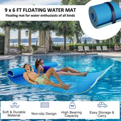 Swimming Pools |  Floating Water Mat, 12′ × 6′ Lily Pad Floating Mat, 3-Layer Foam Water Floating Pad Sports & Fitness Swimming Pools