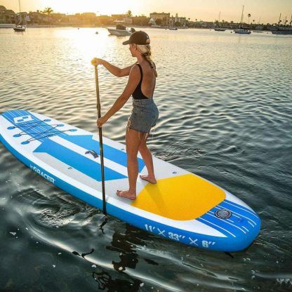 Swimming Pools |  Horizon 9.9 ft. x 33 in. x 5 in. Blue Inflatable Stand Up Wide Paddle Board with Premium SUP Accessories Sports & Fitness Blue