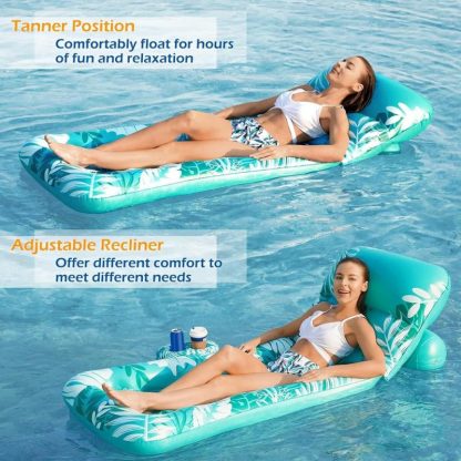 Swimming Pools |  Inflatable Pool Float Adult with Adjustable Backrest Cup Holders Sports & Fitness Swimming Pools