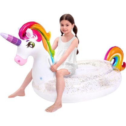 Swimming Pools |  Inflatable Rainbow Unicorn Floaty with Glitters Fun Pool Floats for Kids Sports & Fitness Multicolor