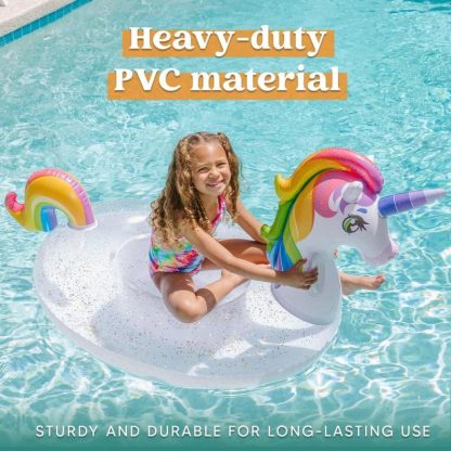 Swimming Pools |  Inflatable Rainbow Unicorn Floaty with Glitters Fun Pool Floats for Kids Sports & Fitness Multicolor