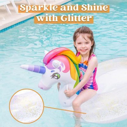 Swimming Pools |  Inflatable Rainbow Unicorn Floaty with Glitters Fun Pool Floats for Kids Sports & Fitness Multicolor