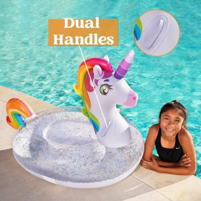 Swimming Pools |  Inflatable Rainbow Unicorn Floaty with Glitters Fun Pool Floats for Kids Sports & Fitness Multicolor