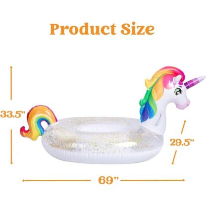 Swimming Pools |  Inflatable Rainbow Unicorn Floaty with Glitters Fun Pool Floats for Kids Sports & Fitness Multicolor