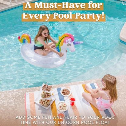 Swimming Pools |  Inflatable Rainbow Unicorn Floaty with Glitters Fun Pool Floats for Kids Sports & Fitness Multicolor