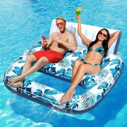 Swimming Pools |  Inflatable Swimming Pool Lounger Float, Sunbathing Lounge Chair with Backrest Footrest Cup Holder – 2XL Pool lounger Sports & Fitness Blue