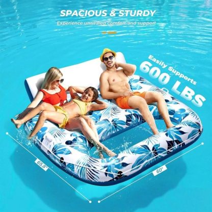 Swimming Pools |  Inflatable Swimming Pool Lounger Float, Sunbathing Lounge Chair with Backrest Footrest Cup Holder – 2XL Pool lounger Sports & Fitness Blue