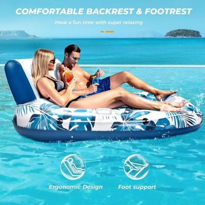 Swimming Pools |  Inflatable Swimming Pool Lounger Float, Sunbathing Lounge Chair with Backrest Footrest Cup Holder – 2XL Pool lounger Sports & Fitness Blue