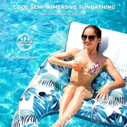 Swimming Pools |  Inflatable Swimming Pool Lounger Float, Sunbathing Lounge Chair with Backrest Footrest Cup Holder – 2XL Pool lounger Sports & Fitness Blue