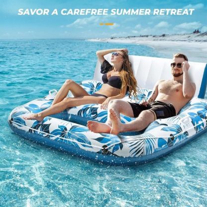 Swimming Pools |  Inflatable Swimming Pool Lounger Float, Sunbathing Lounge Chair with Backrest Footrest Cup Holder – 2XL Pool lounger Sports & Fitness Blue