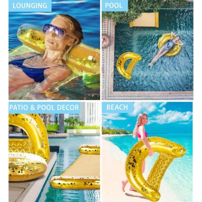 Swimming Pools |  POZA Gold Inflatable Pool Floats Seating Bundle with Confetti – 3 Pack – ‎56 x 30 x 5 inches Sports & Fitness Gold