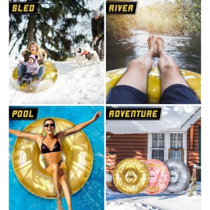 Swimming Pools |  POZA Gold Inflatable Snow Tube for Sledding with Handles and Confetti – 41 x 41 x 12 inches Sports & Fitness Gold