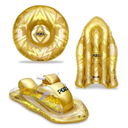 Swimming Pools |  POZA Gold Inflatable Snow Tubes Collection with Handles – 3 Pc Set – 51 x 23 x 16 inches Sports & Fitness Gold