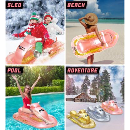 Swimming Pools |  POZA Inflatable Snowmobile Sled with Gold Snowflake Confetti – 51 x 23 x 16 inches Sports & Fitness Pink