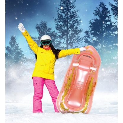 Swimming Pools |  POZA Inflatable Snowmobile Sled with Gold Snowflake Confetti – 51 x 23 x 16 inches Sports & Fitness Pink