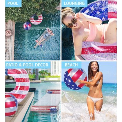 Swimming Pools |  POZA Inflatable USA Flag Pool Floats Bundle Pack with Confetti – ‎56 x 30 x 5 inches Sports & Fitness Multicolor