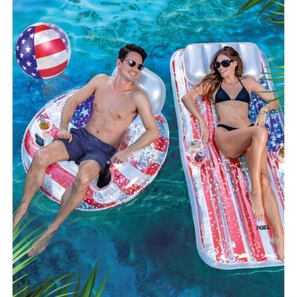 Swimming Pools |  POZA Inflatable USA Flag Pool Floats Collection with Sparkle Confetti – 36 inches Sports & Fitness Red-White-Blue