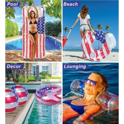 Swimming Pools |  POZA Inflatable USA Flag Pool Floats Collection with Sparkle Confetti – 36 inches Sports & Fitness Red-White-Blue