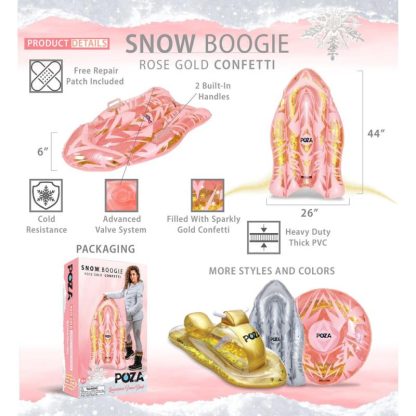 Swimming Pools |  POZA Pink Inflatable Snow Boogie Sled with Handles and Confetti – 44 x 26 x 6 inches Sports & Fitness Pink