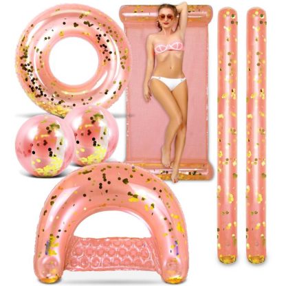 Swimming Pools |  POZA Rose Gold Inflatable Full House Bundle – 7 Pieces Pack – ‎74 x 6 x 6 inches Sports & Fitness Rose Gold