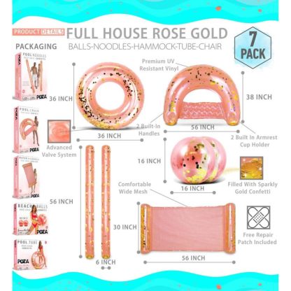 Swimming Pools |  POZA Rose Gold Inflatable Full House Bundle – 7 Pieces Pack – ‎74 x 6 x 6 inches Sports & Fitness Rose Gold