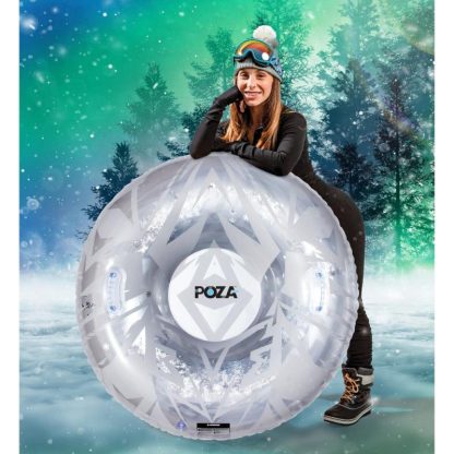 Swimming Pools |  POZA Silver Inflatable Snow Tube for Sledding with Handle and Confetti – 41 x 41 x 12 inches Sports & Fitness Silver