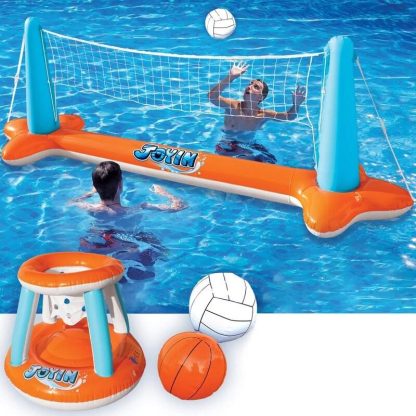 Swimming Pools |  Syncfun 105″ Inflatable Pool Float Volleyball Net & Basketball Hoops Set – 5 x 11 x 12 Sports & Fitness Orange