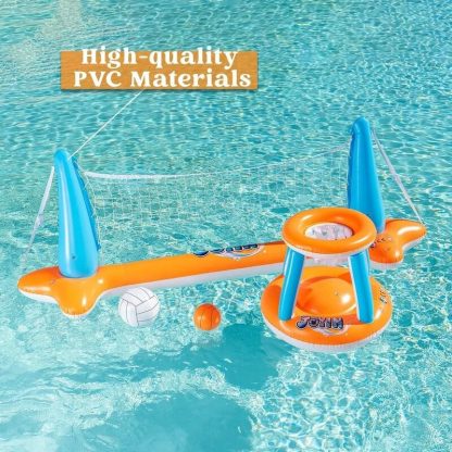 Swimming Pools |  Syncfun 105″ Inflatable Pool Float Volleyball Net & Basketball Hoops Set – 5 x 11 x 12 Sports & Fitness Orange