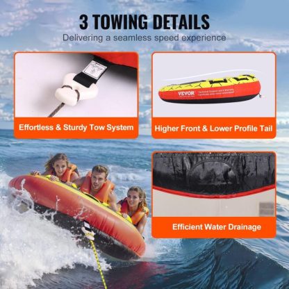 Swimming Pools |  Towable Tube for Boating Inflatable Boat Tubes and Towables Full Nylon Cover, EVA Grab Handles and Speed Safety Valve Sports & Fitness Swimming Pools