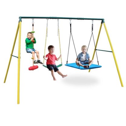 Swing Sets |  3 in 1 Kids Outdoor Backyard Metal Swing Set with Climbing Rope Sports & Fitness Swing Sets