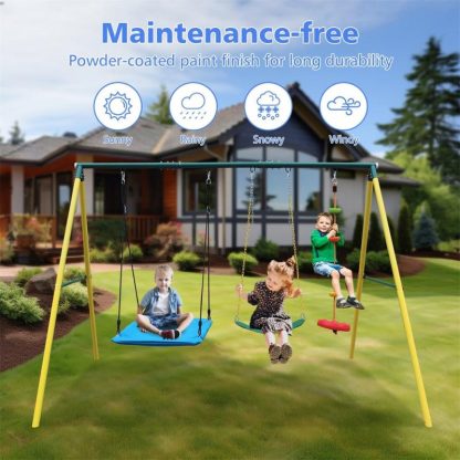 Swing Sets |  3 in 1 Kids Outdoor Backyard Metal Swing Set with Climbing Rope Sports & Fitness Swing Sets