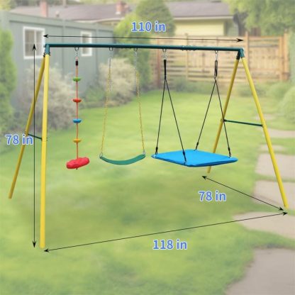 Swing Sets |  3 in 1 Kids Outdoor Backyard Metal Swing Set with Climbing Rope Sports & Fitness Swing Sets