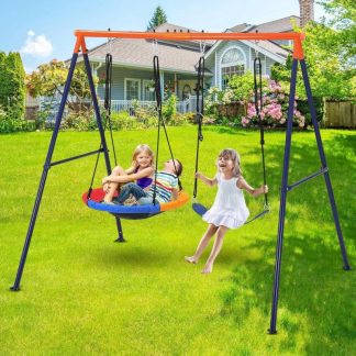 Swing Sets |  32″ Saucer Swing with Stand for Kids Outdoor 440lbs Saucer Swing Set Sports & Fitness Orange