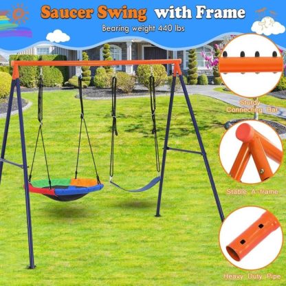 Swing Sets |  32″ Saucer Swing with Stand for Kids Outdoor 440lbs Saucer Swing Set Sports & Fitness Orange