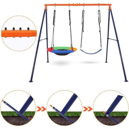 Swing Sets |  32″ Saucer Swing with Stand for Kids Outdoor 440lbs Saucer Swing Set Sports & Fitness Orange