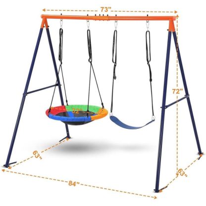 Swing Sets |  32″ Saucer Swing with Stand for Kids Outdoor 440lbs Saucer Swing Set Sports & Fitness Orange