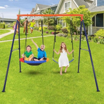 Swing Sets |  32″ Saucer Swing with Stand for Kids Outdoor 440lbs Saucer Swing Set Sports & Fitness Orange