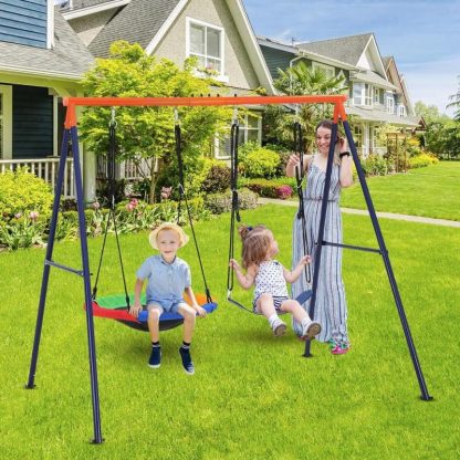 Swing Sets |  32″ Saucer Swing with Stand for Kids Outdoor 440lbs Saucer Swing Set Sports & Fitness Orange