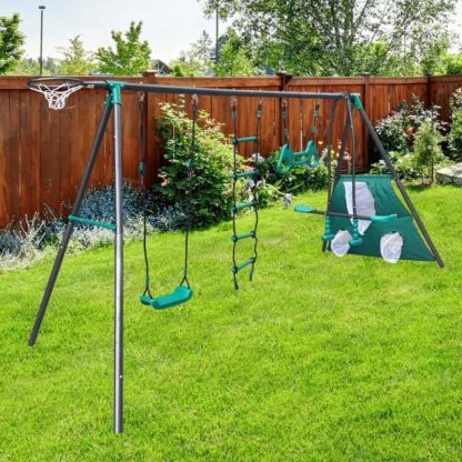 Swing Sets |  4 in 1 Outdoor Playground Large Children Metal Swing Set for Age 3 Up Sports & Fitness Swing Sets