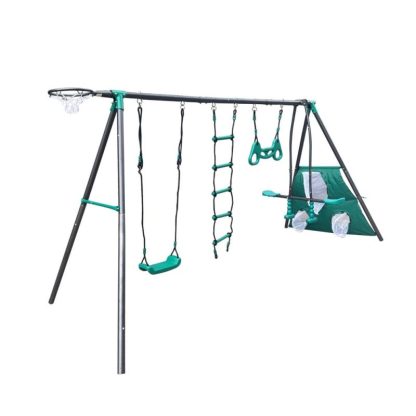 Swing Sets |  4 in 1 Outdoor Playground Large Children Metal Swing Set for Age 3 Up Sports & Fitness Swing Sets