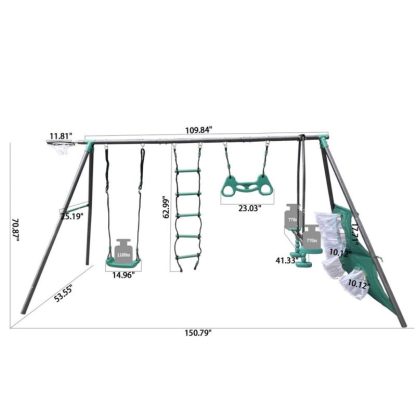 Swing Sets |  4 in 1 Outdoor Playground Large Children Metal Swing Set for Age 3 Up Sports & Fitness Swing Sets